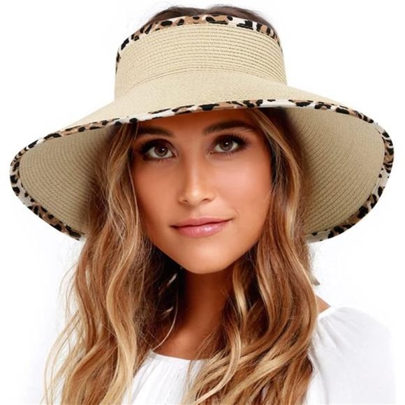 Accessories - Sun Visor Hats for Women Beige Leopard